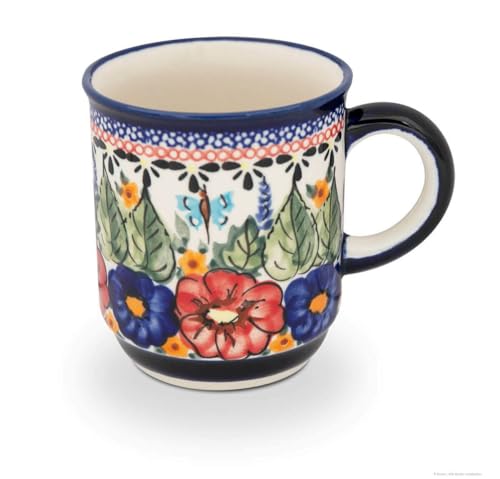 Bunzlauer Keramik Original Becher 250 ml Tasse für Tee und Kaffee mit rundem Henkel, H = 9 cm, Ø 8 cm im künstlerischen Dekor ART-149