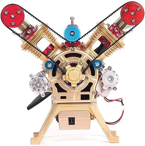 Motor Bausatz, V2 2 Zylinder Auto Motor Modellbau, Mini Engine Kit Motormodell Pädagogisches Spielzeug für Technikbegeisterte und Erwachsene