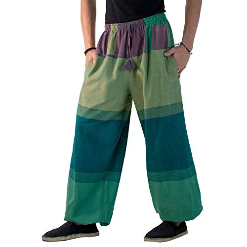 KUNST UND MAGIE Damen Yogahose Pumphose Pluderhose Mehrfarbig aus Baumwolle lang, Größe:S/M, Farbe:Grün