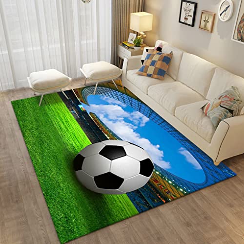 3D Sport Fußball Teppich Wohnkultur Flanell Flamme Fußball Großer Carpet Wohnzimmer Küche Schlafzimmer Fußmatten Teenager Jungen Männer Geschenke Kinderspiele Rutschfeste Rug (Farbe 2,120x180 cm)