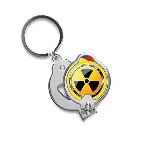 Logo gelber Hintergrund radioaktive Substanzen Warnung Nagelknipser scharfer Fingernagel Edelstahlschneider
