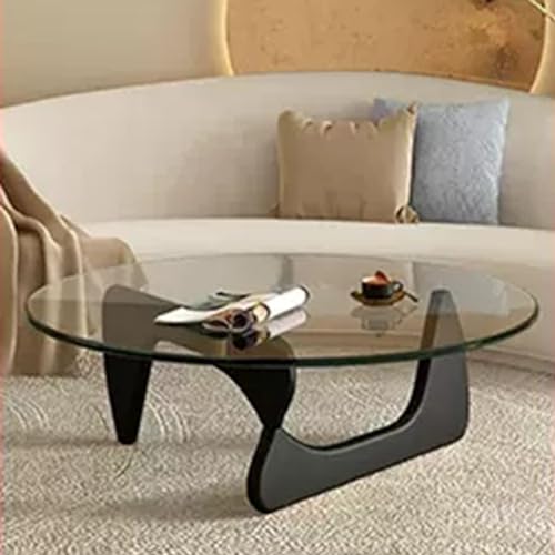 GMBAYUE Couchtisch Rund Glas, Modern Minimalistische Coffee Table, mit Holzbeinen für Wohnzimmer, Heimbüro, Schlafzimmer (Color : Transparent Color+Black, Size : M)