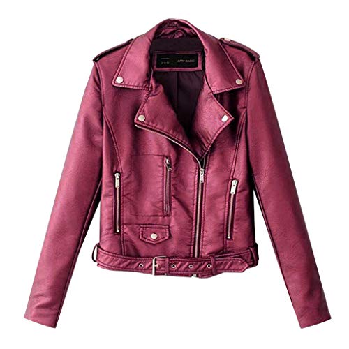 MMOOVV Winter Damen Motorradjacke Mantel Reißverschluss Kurze Punk-Schnitt Niet Langarm Lederjacke Winterjacke Jacke