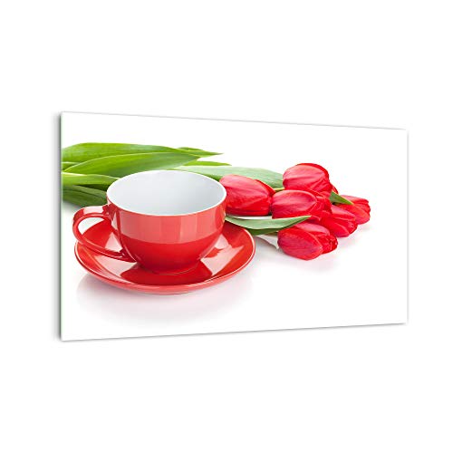 DekoGlas Küchenrückwand 'Tulpen bei Tasse' in div. Größen, Glas-Rückwand, Wandpaneele, Spritzschutz & Fliesenspiegel
