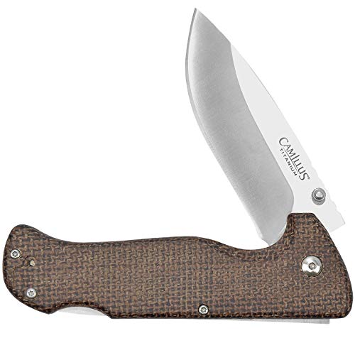 CAMILLUS BUSHCRAFTER Klappmesser, 8,9 cm Titanium beschichtet Sandvik 12C27 Stahlklinge, Micarta Griff, Silber/braun, 21,6 cm, 19646