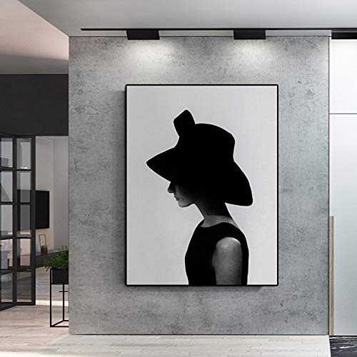 JWJQTLD Leinwanddruck Portrait Poster Berühmte Audrey Hepburn Wandkunst Leinwand Malerei Schwarz-Weiß-Wandbilder Für Wohnzimmer Home Decor