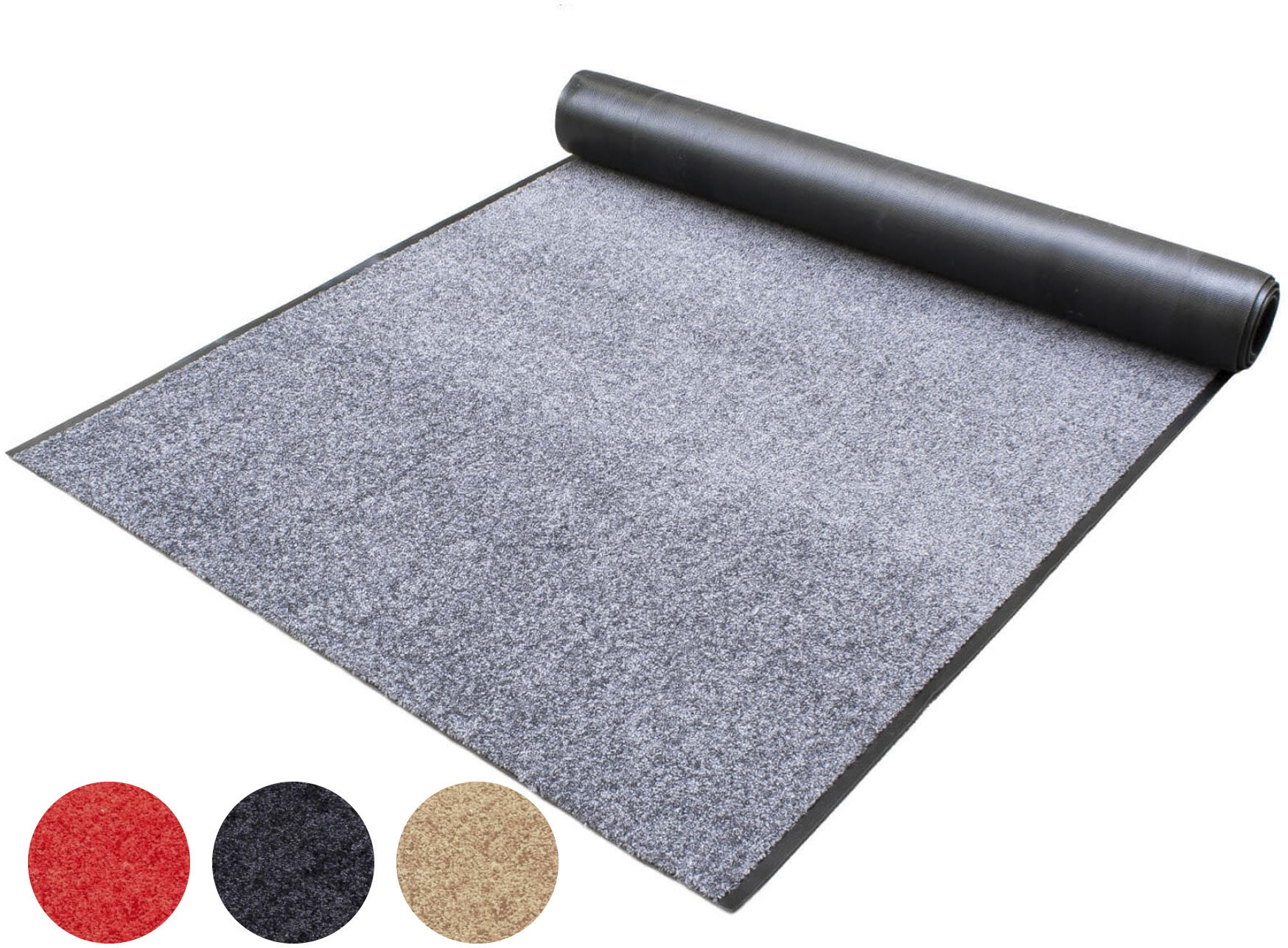 Schmutzfang-Teppich-Läufer Meterware WASH and CLEAN – Grau, 0,90m x 3,50m, Waschbarer, Rutschfester Küchenläufer, Wasserabsorbierende Sauberlauf-Matte