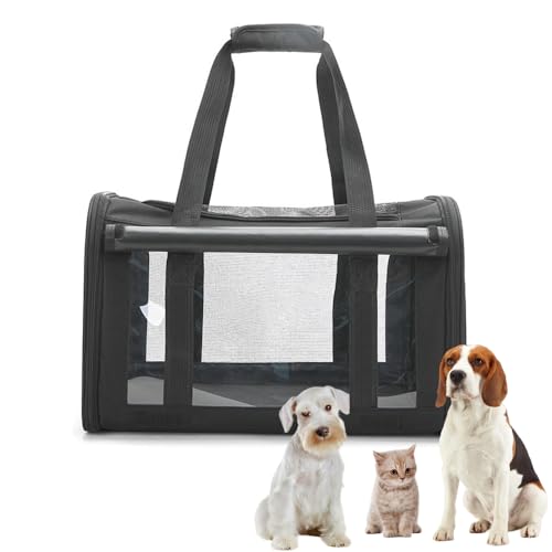Transportbox für Hunde und Katzen, Faltbare katzentasche transporttasche, hundetragetasche Transporttasche mit Einstellbar Schultergurt katzenbox für Katzen Hunde Haustiere, schwarz