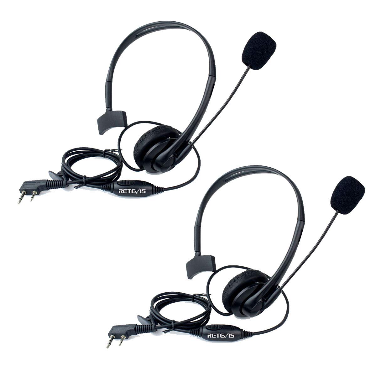 Retevis Funkgeräte Headset 2 Pin Walkie Talkie Kopfhörer mit Mikrofon PTT Einstellbar Ohrhörer Kompatibel mit Walkie Talkie RT24 RT21 RT22 RT27 RT5 RT7 Baofeng UV-5R BF-888S Kenwood (2 STK)