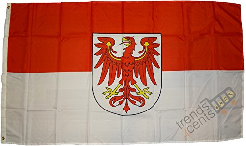 Top Qualität - Flagge Brandenburg Fahne, 250 x 150 cm, EXTREM REIßFEST, Keine BILLIG-CHINAWARE, Stoffgewicht ca. 100 g/m², sehr robust, extra starke Messing-Ösen - mehrfach umlaufend genäht
