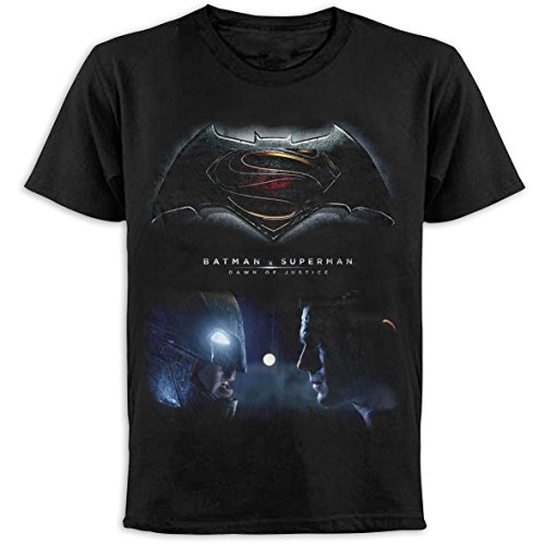 Batman vs Superman T-Shirt Faces in schwarz mit großem Frontprint (S)