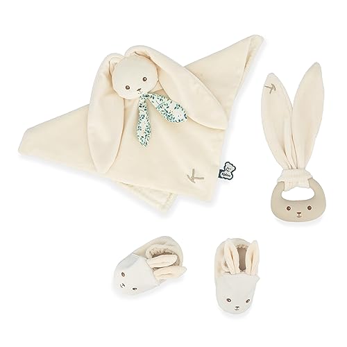 KALOO - Lapinoo - Geburtsset - Cremefarben - 3 Babyartikel - Schmusetuch + Beißring + Babyschuhe 11 cm - Ab Geburt, K218013