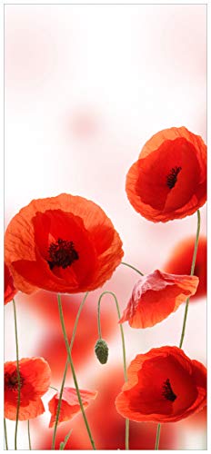 Wallario Selbstklebende Türtapete Leuchtende Mohnblumen - Rote Mohnblumenblüten - 93 x 205 cm in Premium-Qualität: Abwischbar, Brillante Farben, rückstandsfrei zu entfernen