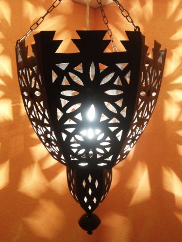 Orientalische Lampe Pendelleuchte Schwarz Frana E27 Lampenfassung | Marokkanische Design Hängeleuchte Leuchte aus Marokko | Orient Lampen für Wohnzimmer, Küche oder Hängend über den Esstisch