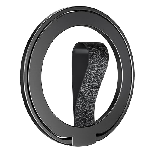 EWA MagOne (Loop Edition) 2023 [Compatible with Magsafe] Phone Grip Stand with Faux Leather Finger Loop Strap, Removable Magnetic Ring Holder Kickstand Loop, Only for iPhone 15, 14, 13, 12