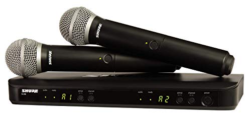 Shure BLX288/PG58 UHF Wireless Mikrofonsystem - Perfekt für Kirche, Karaoke, Gesang - 14-Stunden Akkulaufzeit, 100m Reichweite | Enthält (2) PG58 Handheld Vocal Mics, Dual Channel Receiver | S8 Band