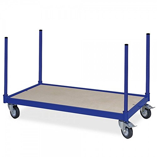 Rungenwagen, Tragkraft 250 kg, LxB 1000 x 500 mm, stabile Stahlrohrkonstruktion, kunststoffbeschichtet blau RAL 5010