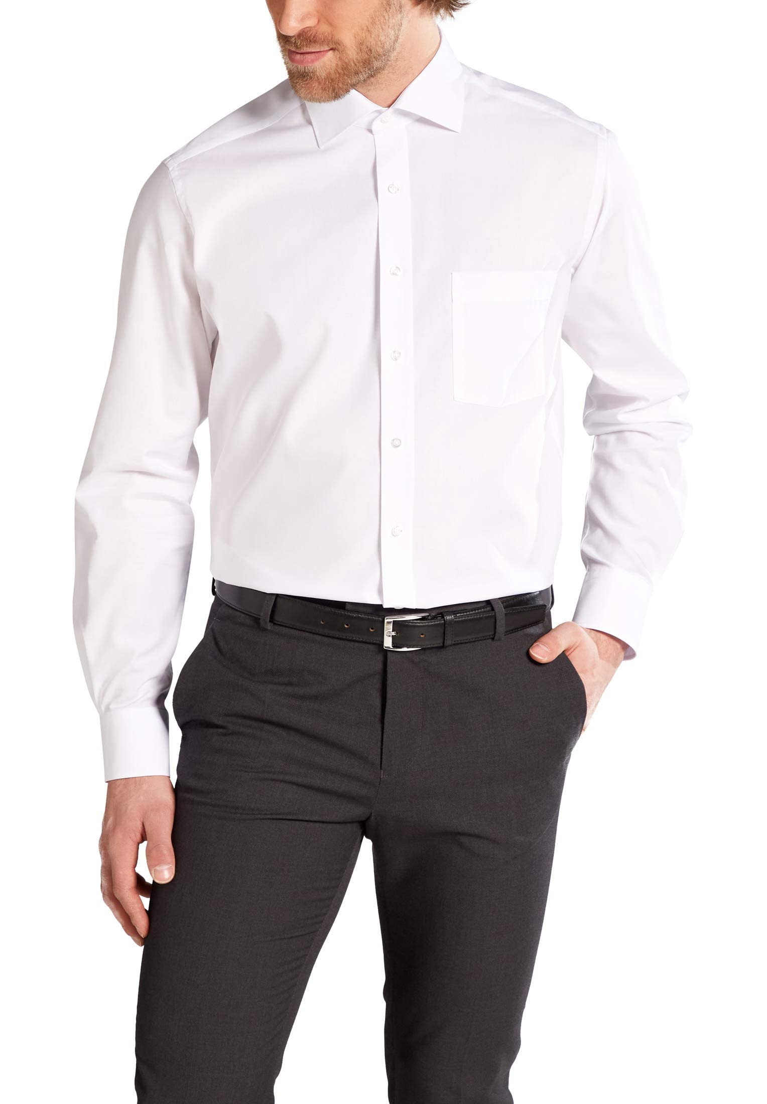 Eterna Herren Langarmhemd Modern Fit Popeline Weiß Uni Hemd, 38