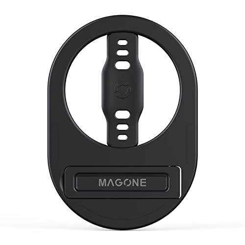 EWA The MagOne Plus Compatible with MagSafe Phone Grip Stand with Silicone Finger Strap, Removable Magnetic Holder Kickstand, Strong Magnets Stick to Metal, for iPhone 14, 13, 12 Pro/Max/Plus (Black)