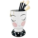 Forward Makeup Brush Holder Organizer, Cup Storage Cosmetic Tools for Vanity Countertops, Perfect for Makeup Brushes, Eyeliners and Mascaras, Also Great As Kitchen Cutlery Storage Cup(White Ceramic)