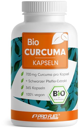 Bio Curcuma Kapseln 365x mit 700 mg Curcuma aus kontrolliert biologischem Anbau - optimal hochdosiert mit 35 mg Curcumin pro Kapsel - mit Schwarzem Pfeffer-Extrakt - Vorrat für 1 Jahr
