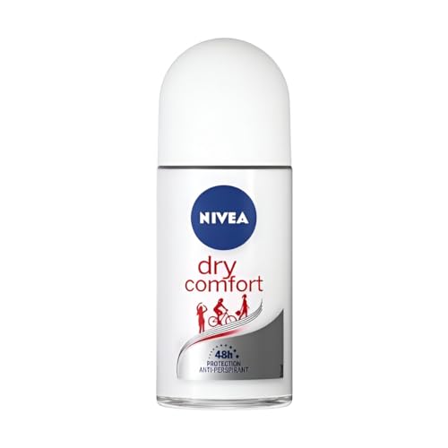 Nivea Roll On Women 50ml (Pack of 5) Dry Comfort Anti-Perspirant Deodorant Maximum Effective 48-hour Sweat Protection Limiting Bacterial Spread with DryPlus System, includes Minerals
