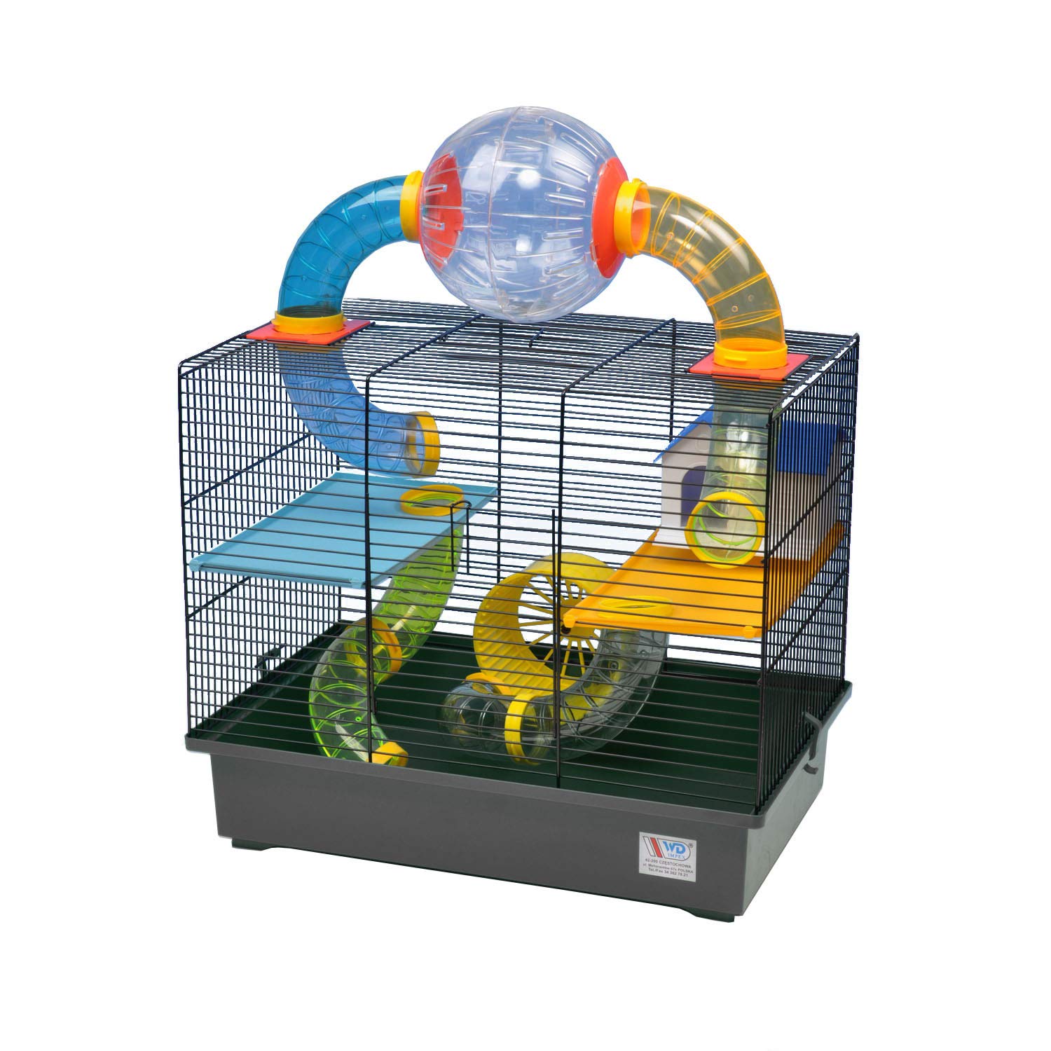 decorwelt Hamsterkäfige Grau Außenmaße 49x32,5x62 Nagerkäfig Hamster Plastik Kleintier Käfig mit Zubehör