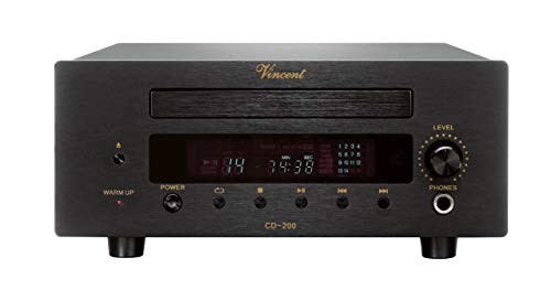 Vincent CD-200 High-End CD-Player mit Aluminium-Front, Wiedergabe von Audio-CD, integrierter Burr Brown D/A-Wandler, Fernbedienung, schwarz