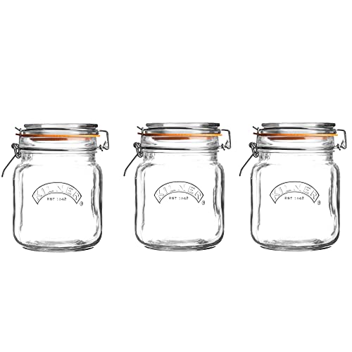 Kilner Einmach- und Vorratsdosen aus Glas, quadratisch, 1 Liter, 3 Stück