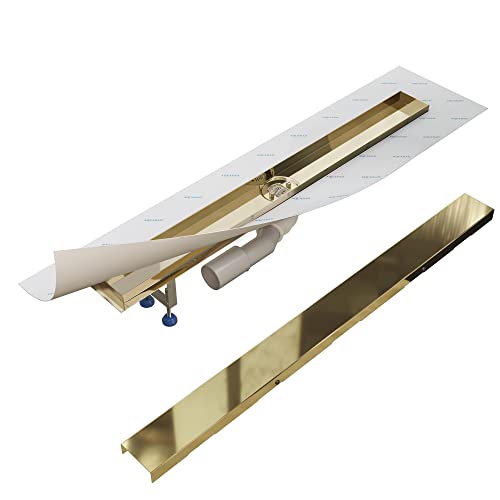 Aquabad® PVD beschichtete Edelstahl Duschrinne in Gold 100 cm, inkl. Viega Siphon und Blende, Abgang waagerecht Mitte