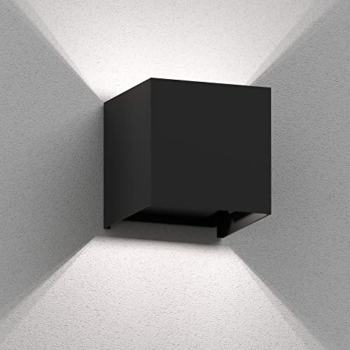 ledscom.de Wandleuchte CUBEL für außen, schwarz, IP65, Up & Downlight + LED Lampe 596lm, weiß