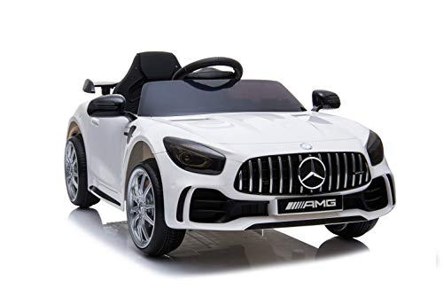 Kinderfahrzeug - Elektro Auto Mercedes GT R - lizenziert - 12V4,5AH, 2 Motoren- 2,4Ghz Fernsteuerung, MP3, Ledersitz+Eva (Weiss)