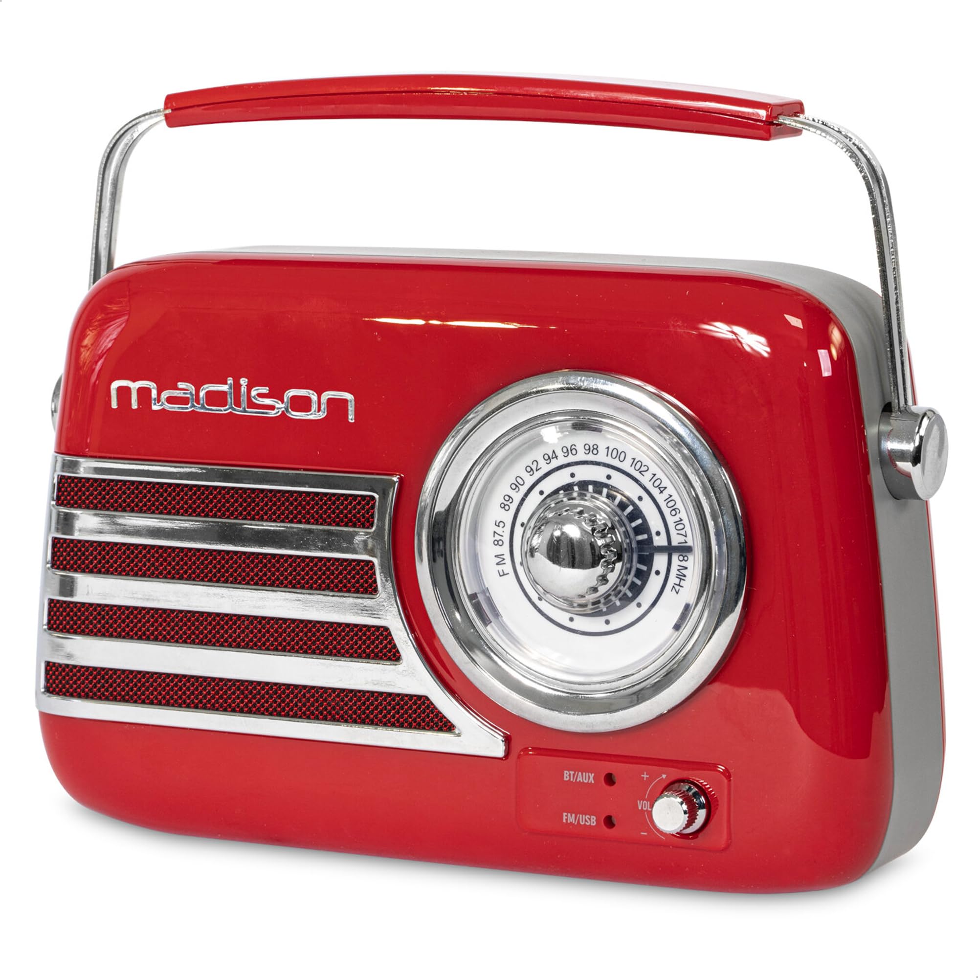 FREESOUND-VR40R - MADISON - 30W Vintage-Radio mit langer Batterielaufzeit, Bluetooth, USB und UKW - Rot