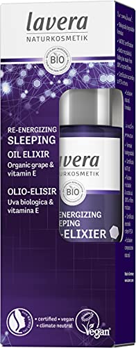 lavera Re-Energizing Sleeping Oil Elixir – Naturkosmetik – vegan – Bio-Traube & natürliches Vitamin E – zertifiziert – 30 ml