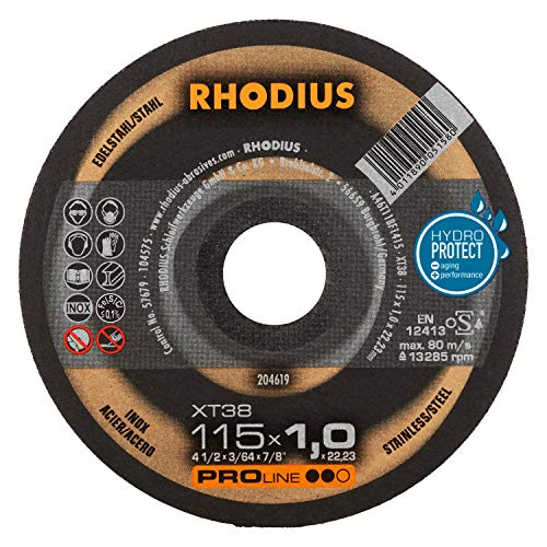 RHODIUS XT38 | 10 Stück Ø 115 mm x 1,0 mm | Trennscheibe Metall | Made in Germany | für Winkelschleifer, INOX, Edelstahl, Stahl