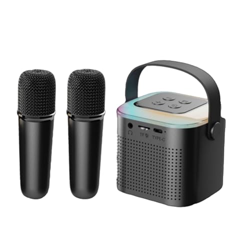 Tyuooker Tragbares Bluetooth 5.3-Lautsprechersystem mit 2 Kabellosen Mikrofonen, Heimgesangslautsprecher, Einfach zu Bedienen, Schwarz