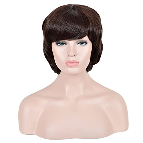 Wigs Hair For Women Short Finger Wave Wig With Bangs for Women Vintage Ombre Brown Synthetic Wigs Costume Cosplay Hair Beauty for Daily