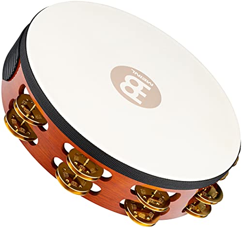 Meinl Percussion TAH2B-AB Headed Wood Tambourine mit Messingschellen (2-reihig), 25,40 cm (10 Zoll) Durchmesser, african brown