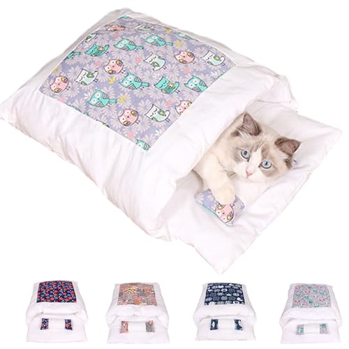 Argumub Orthopädischer Katzenschlafsack, Soft Warm Abnehmbare Waschbare Katzenhöhle Katzenmatte (M-55x40cm, Purple)