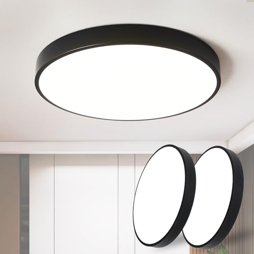 Style home 2 Stück 24W LED Deckenleuchte Deckenlampe Ø30x4cm, 3000K Warmweiß, Runde Lampe für Wohnzimmer Schlafzimmer Arbeitszimmer Büro Küche (Schwarz)