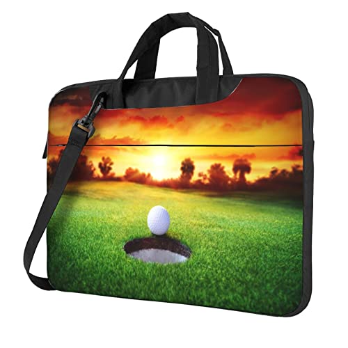 Laptop-Schultertasche, Motiv: Golfball, Sonnenuntergang, Baum, für Laptop und Tablet, Schwarz , 14 inch