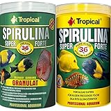 Tropical 1 Liter Spirulina Forte 36% + 1 Liter Spirulina Gran 36% Doppelpack 2 er Set Cichlid Malawi Fischfutter