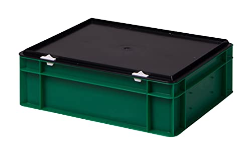 Stabile Profi Aufbewahrungsbox Stapelbox Eurobox Stapelkiste mit Deckel, Kunststoffkiste lieferbar in 5 Farben und 21 Größen für Industrie, Gewerbe, Haushalt (grün, 40x30x13 cm)