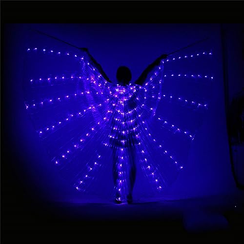 Schmetterlingsflügel Feenflügel für Erwachsene, LED-Lichter Bauchtanzflügel mit ausziehbarem Stab, Leuchtende Performance-Kleidung für Halloween und Weihnachtsfeiern (Blau)