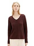 TOM TAILOR Damen 1039242 Basic Pullover mit V-Ausschnitt, 32404-raisin Melange, XXL