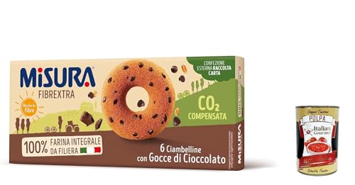 6x Misura Ciambelline con Gocce di Cioccolato Fibrextra, Donut mit Schokoladenchips, 100% volles Mehl, reich an Ballaststoffen 230g + Italian Gourmet polpa 400g