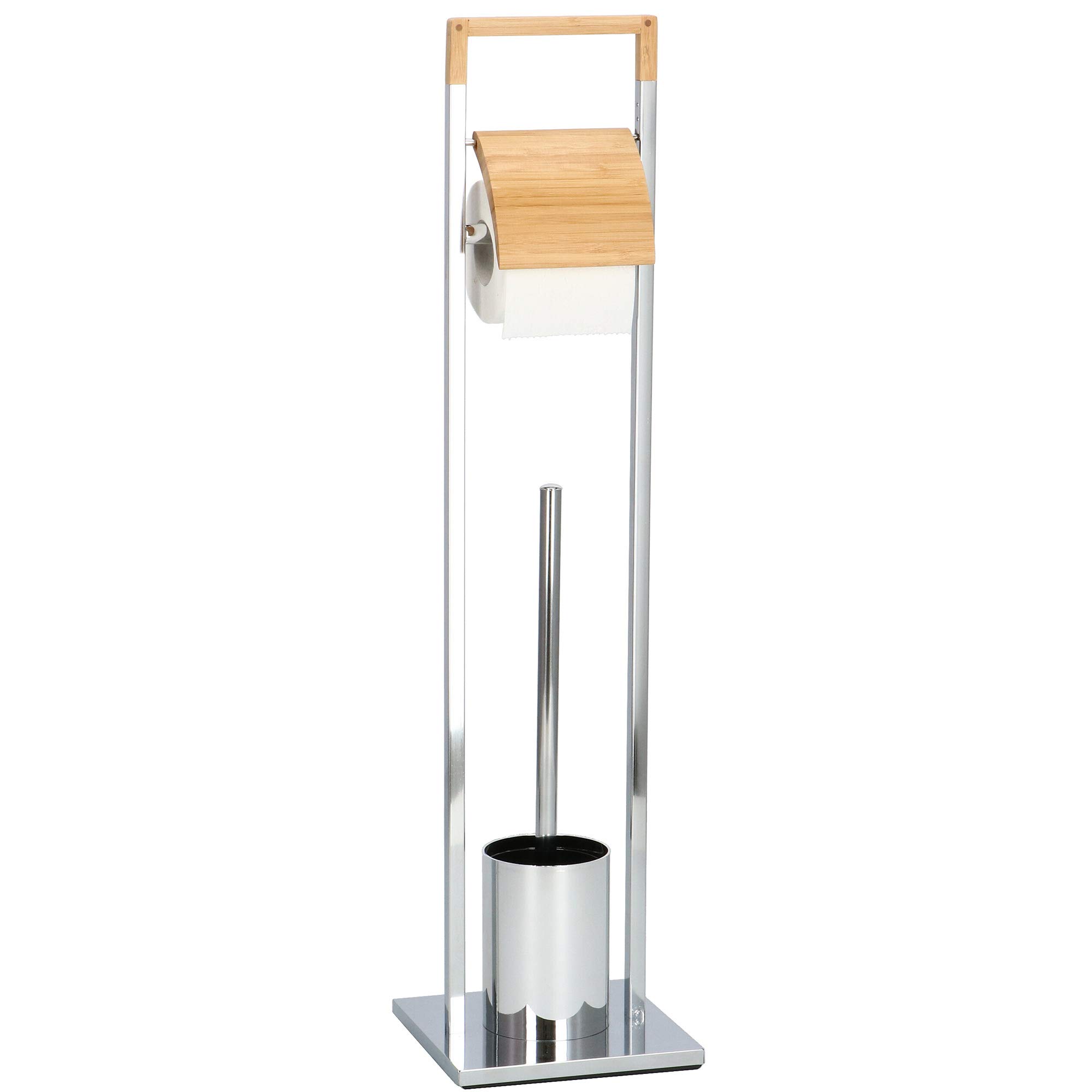 SPRINGOS Stand WC-Garnitur Ständer mit integriertem Toilettenpapierhalter Bambus Metall WC-Bürstenhalter 75,5 cm Badezimmereinrichtung Klobürste