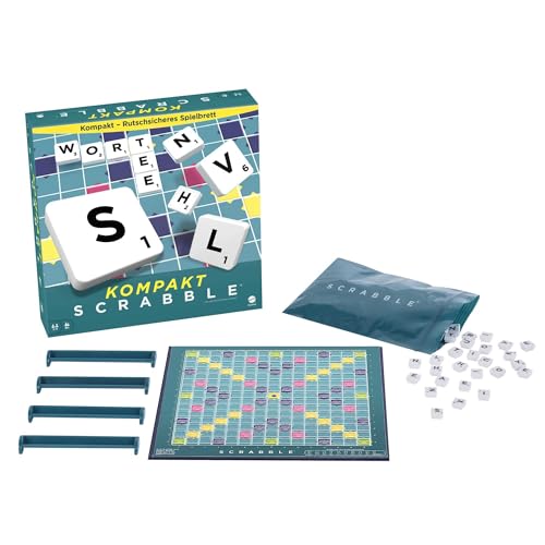 Mattel Games Scrabble Kompakt Brettspiele, Spiele zum Reisen, Geschellschaftsspiel ab 10 Jahren, Design kann variieren, Deutsche Version, CJT13