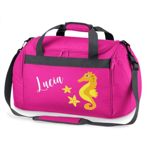 minimutz Sporttasche Schwimmen für Kinder - Personalisierbar mit Name - Schwimmtasche Seepferdchen Duffle Bag für Mädchen und Jungen (pink)