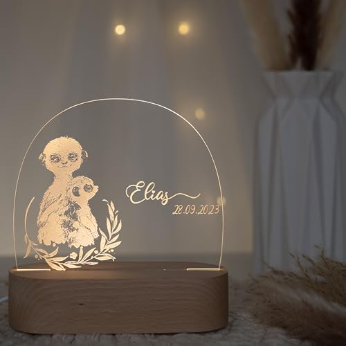 Kidsmood - Nachtlampe für Kinder mit Wunschnamen, personalisiertes Nachtlicht mit Tiermotiv, Geschenk für Kinder zur Taufe oder Geburt